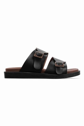 Lal Shoes & Bags Miloze Women's Bodrum Two Belt Buckle Detailed Slippers-Black