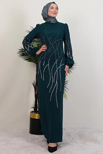 GİYZAMİLA Yase Stone Dress Emerald