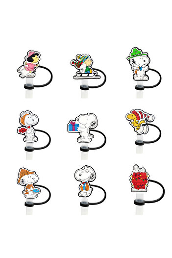 Miniso 9pcs 28pcs Cute Snoopy Silicone Straw Toppers for 10mm,Straw Caps for Glass Cup,with 30&40Oz Tumbler