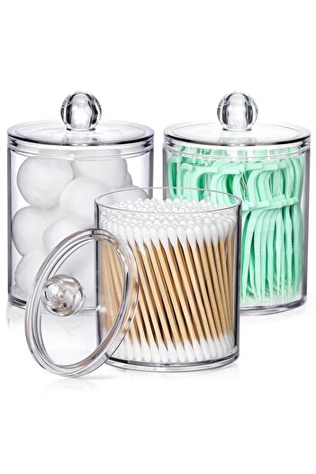 Choice 3 Pack A01 4 Pack Acrylic Qtip Holder Dispenser for Cotton Swabs, Balls, Pads, Floss Picks- Small Cl