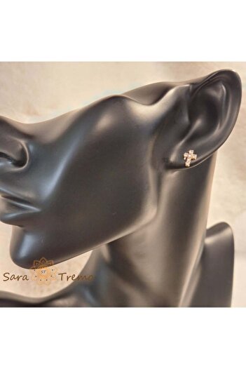 saratremo Gold-plated Earrings – classic stud with small cross design