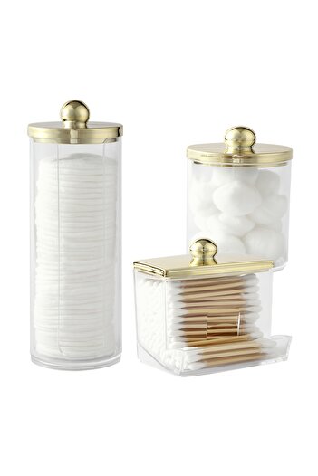 Choice Gold 3pcs 3 Pcs Qtip Holder Dispensers Storage Box Bathroom Organizers Containers for Cotton Ball/Co