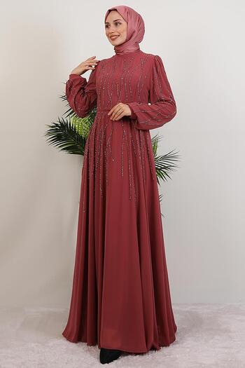 GİYZAMİLA Κεντημένο φόρεμα σιφόν Dusty Rose
