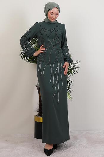 GİYZAMİLA Yase Stone Dress Dark Mint