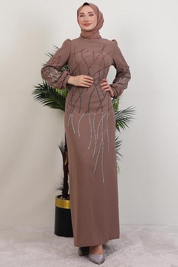 GİYZAMİLA Yase Stone Dress Rose Brown