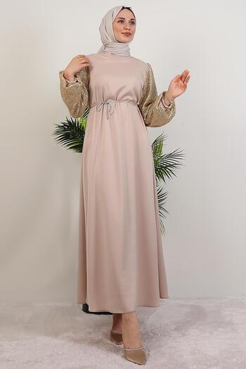 GİYZAMİLA Sleeve Patterned Dress Gold