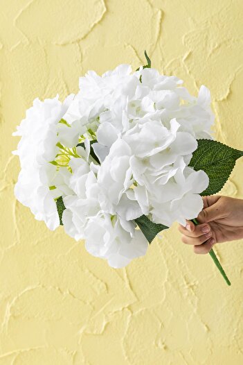 Güleç Yapay Çiçek Floare Artificială de Hortensie 35 Cm 7 Ramuri Albă