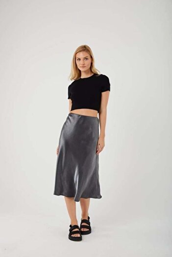 Mixray 4430 Shiny Satin Skirt Black