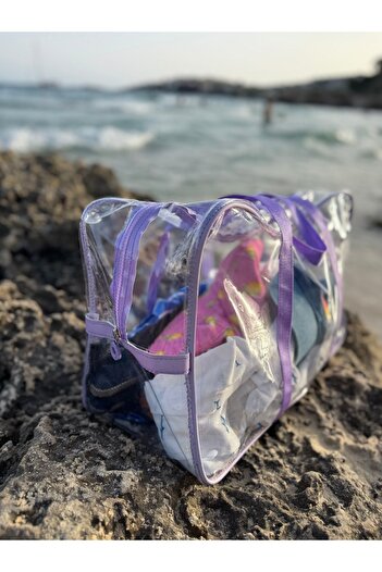 4nio Premium Transparent Lilac Colored Suitcase Beach Bag