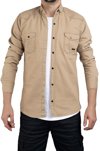 bombe Men's Beige Denim Shirt
