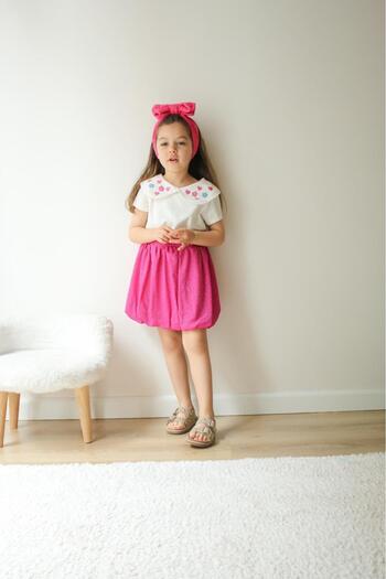 jeliboomkidswear Baby Collar with Heart and Flower Embroidered Silvery Balloon Skirt Summer Girl's Set