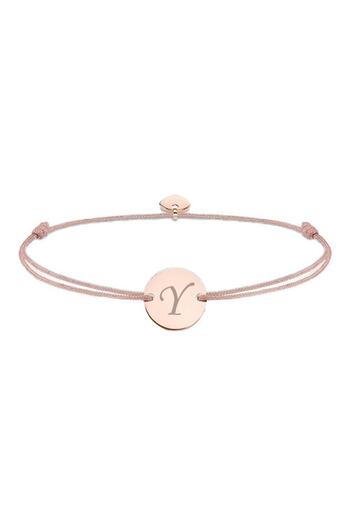 dalimag Adjustable bracelet with round coin and heart, rose gold, engraved letter Y, beige cord