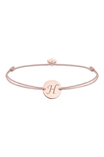 dalimag Adjustable Bracelet with Round Pendant and Heart, Rose Gold, Beige Cord