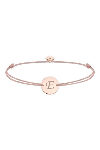 dalimag Adjustable bracelet with round charm and heart, rose gold, engraved letter E, beige cord,