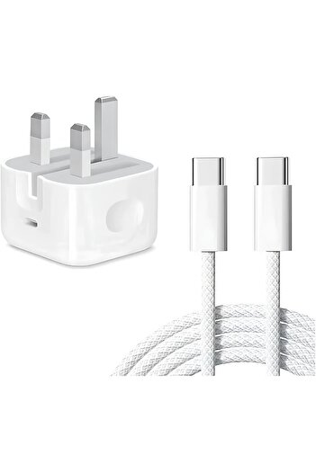 Generic شاحن جداري بقوة 35 واط مع كيبل قماش USB-C إلى USB-C شحن سريع بتقنية PD أبيض