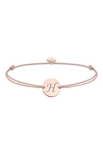 dalimag Adjustable Bracelet with Round Pendant and Heart, Rose Gold, Beige Cord