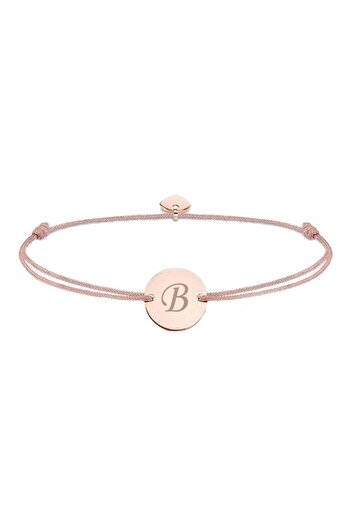 dalimag Adjustable Bracelet with Round Pendant and Heart, Rose Gold Engraved with Letter B, Beige Cord, Dali
