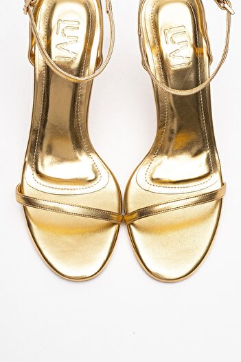 LuviShoes Jasmine Gold Skin Single Strap Women's Heeled Shoes