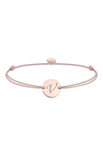 dalimag Adjustable Bracelet with Round Pendant and Heart, Rose Gold, Beige Cord