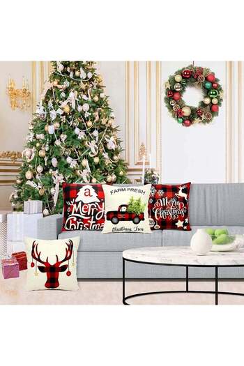 Shengruili Set of 2 pillowcases, Christmas pattern, Shengruili, cotton, red/black/cream, 45 x 45 cm