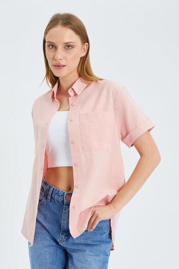 Mixray 3950 Women's Oxford Short Sleeve Basic Shirt Powder
