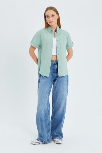 Mixray 3950 Women's Oxford Short Sleeve Basic Shirt