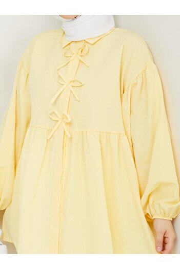 Nergis Neva Butik Poplin fabric bow balloon sleeve hijab tunic