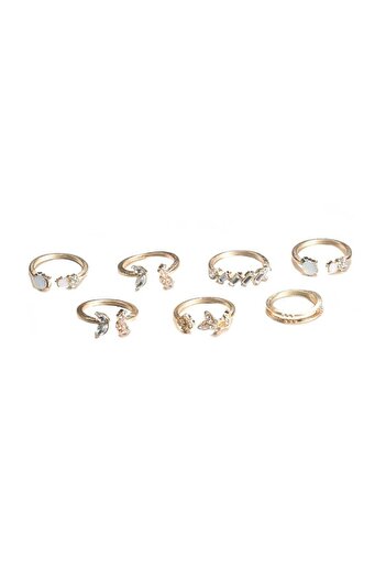 huitich 7-Piece Adjustable Gold Tone Color Ring Set for Women & Girls