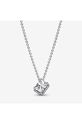 Pandora Colier cu Pandantiv tip Halo stralucitor dreptunghiular Zirconiu Argint 925 - 45cm