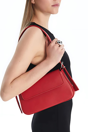 Catwins Women's Red Baguette Cover Strap Shoulder Bag C3005