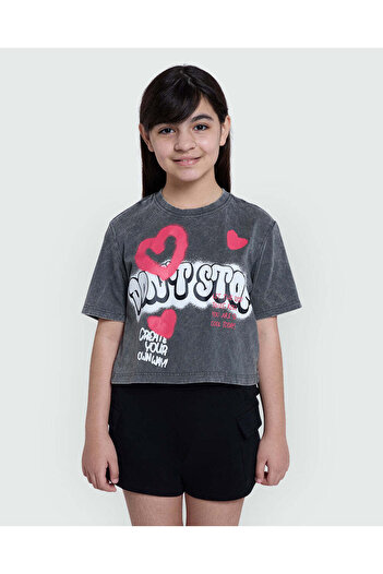 Ovs Acid-Wash Tee In Dark Grey –Teens