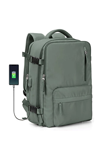 Quasar & Co. Multifunctional backpack, waterproof, shoe compartment, trolley hanging system, USB, 43x30x20cm, khaki