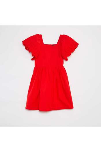 KIABI Short-sleeved dress with broderie anglaise RED