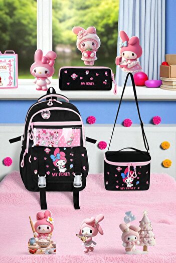 Shopiolog Girl's Primary School Orthopedic Set of 3 Pen Holder Lunch Bag with 3 Compartments Water Bottle