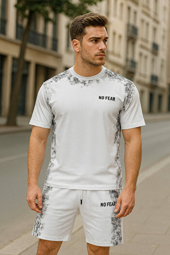 FRANCO RENZO White Panel Printed Basic Men's Shorts Set
