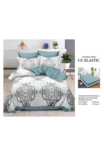 CHIRASO FINE Cotton Bedding Set, ELASTIC Sheet 180x200+25cm, Duvet Cover 200x230cm 4 Pillowcases