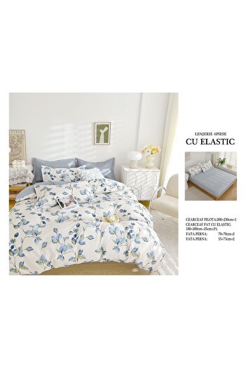 CHIRASO FINE Cotton Bedding Set, ELASTIC Sheet 180x200+25cm, Duvet Cover 200x230cm 4 Pillowcases