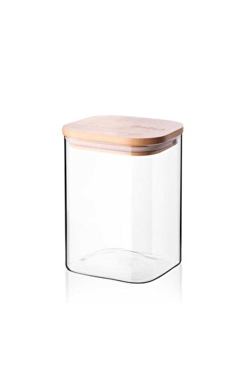 BALSA 1100 ml Bambu Kapaklı Kare Cam Kavanoz KVN15