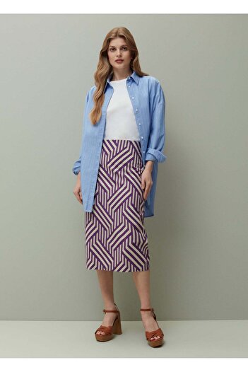 Ovs Piombo Twill Pencil Skirt With All-Over Print