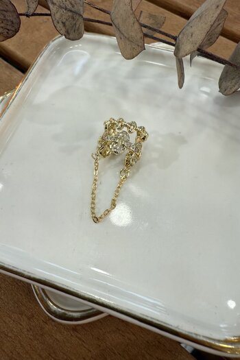 My Joyas Design Double Cartilage Earrings with Chain Dangle Gold