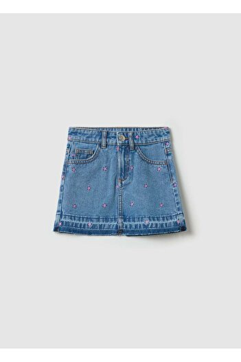 Ovs Denim Miniskirt With Stars Embroidery
