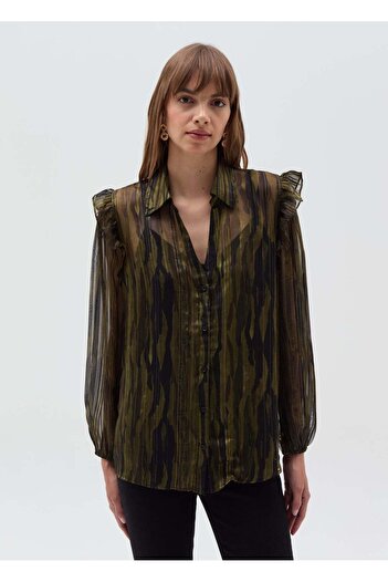Ovs Semi-Sheer Camouflage Blouse With Lurex
