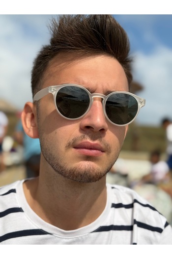 Ferrucci Transparent White Matte Round Framed Brand Model Men's Sunglasses