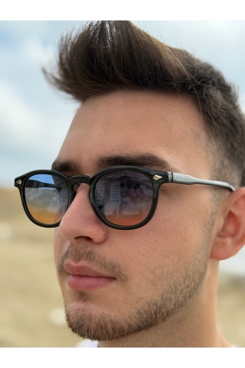 Ferrucci Black Framed Blue Orange Degraded Glass Brand Model Oval Unisex Sunglasses