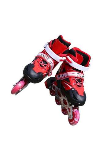unbranded Children's Inline Skates with High Flexibility Light-Up Wheels - Red (Size 35-38)