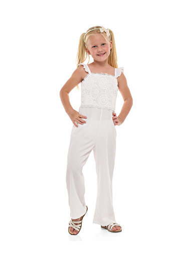 R&B Ivory GIRLS KNIT DUNGAREES 2-8Y