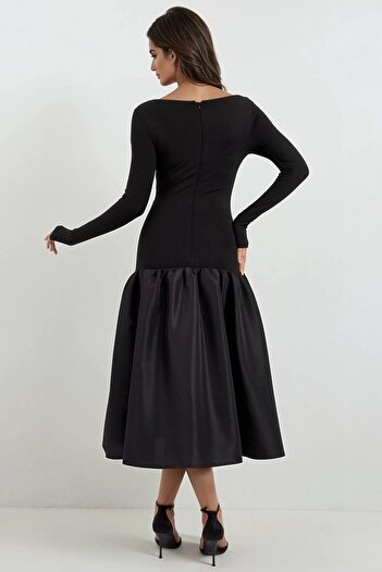 Hiccup Kayık Yaka Fitted Midi Elbise