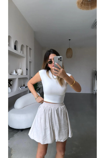 My Blog Natural Balloon Mini Skirt - 241014