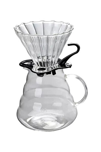 COOYA V60 Manual Coffee Share Pot With Filter Glass Clear,with Removable Base,600ML