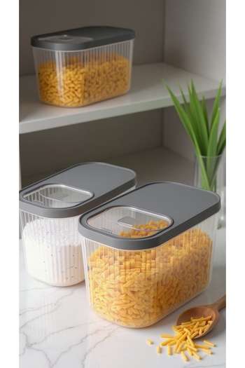 Justyol 3-Piece 10 Liter Food and Pulses Storage Container - Sliding Lid, Striped Design